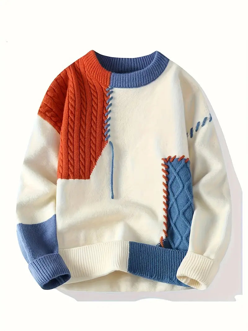 UrbanWeave Men’s Color Block Cable Knit Sweater