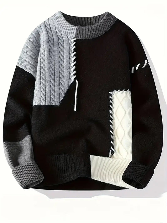 UrbanWeave Men’s Color Block Cable Knit Sweater