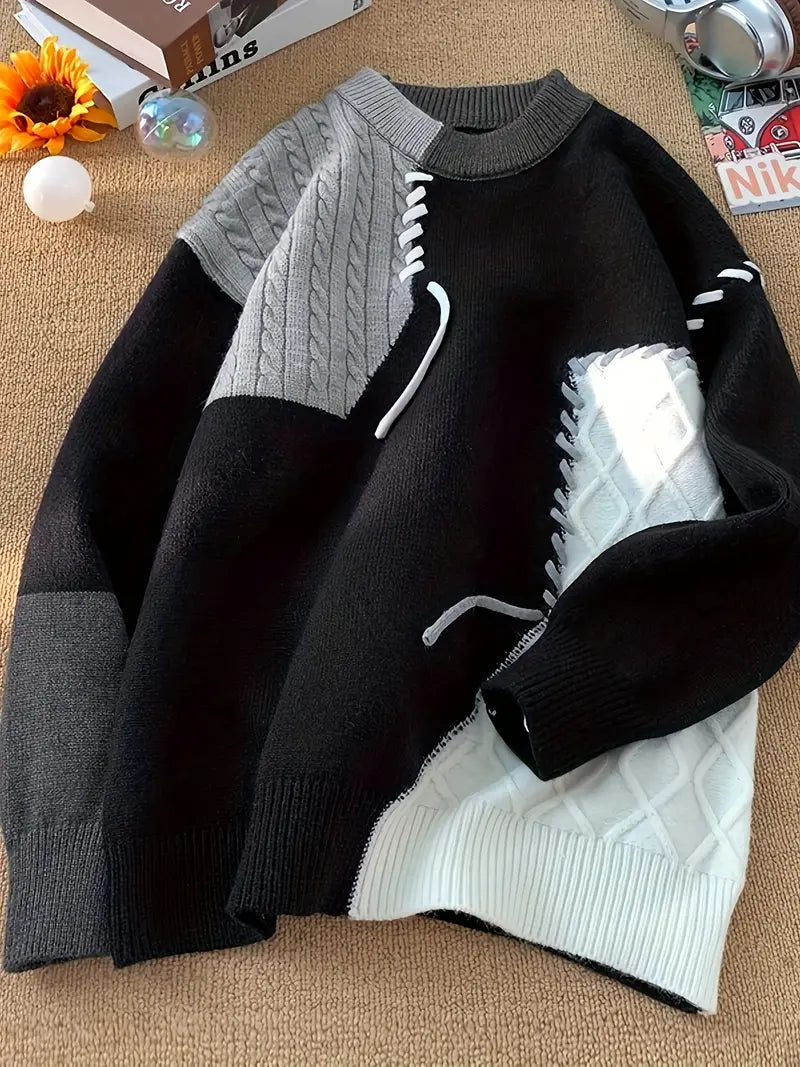 UrbanWeave Men’s Color Block Cable Knit Sweater