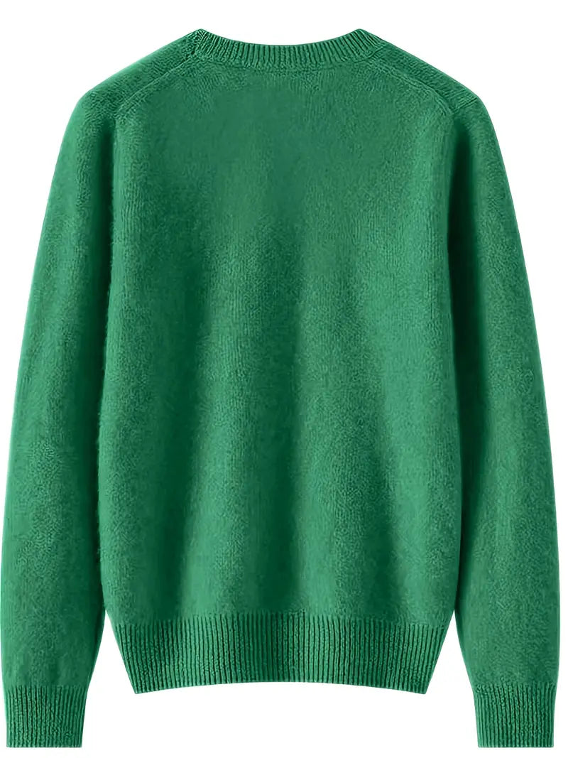 Women’s Solid Color Pullover – Classic Round Neck Knit Sweater