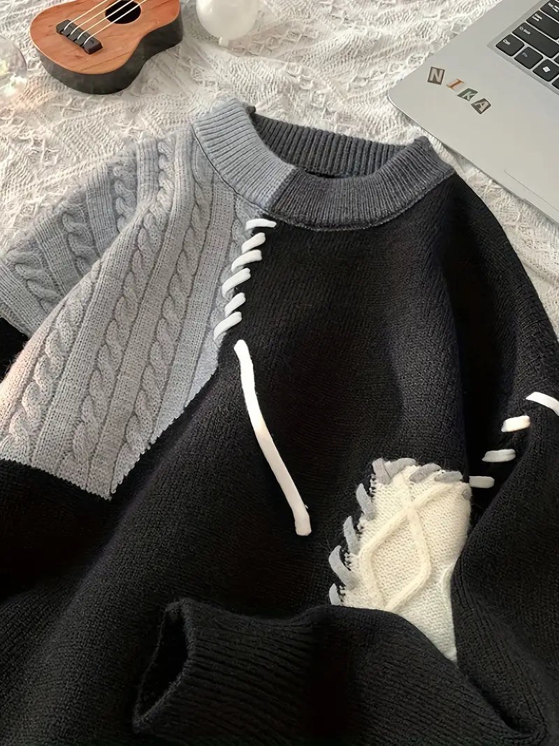 UrbanWeave Men’s Color Block Cable Knit Sweater